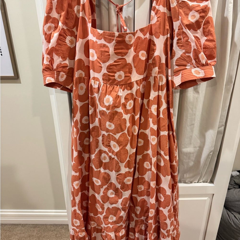 Rust Floral Square-Neck Midi Dress large